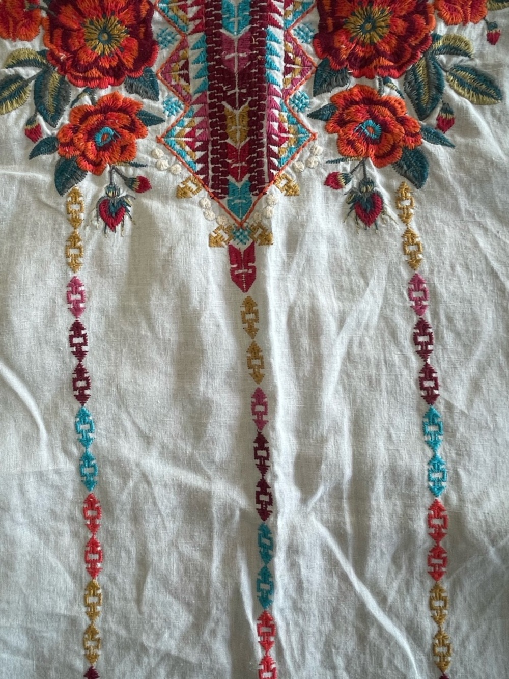 Johnny Was Linen Embroidered Boho Blouse Floral Tunic Top Relaxed Fit - Picture 12 of 16